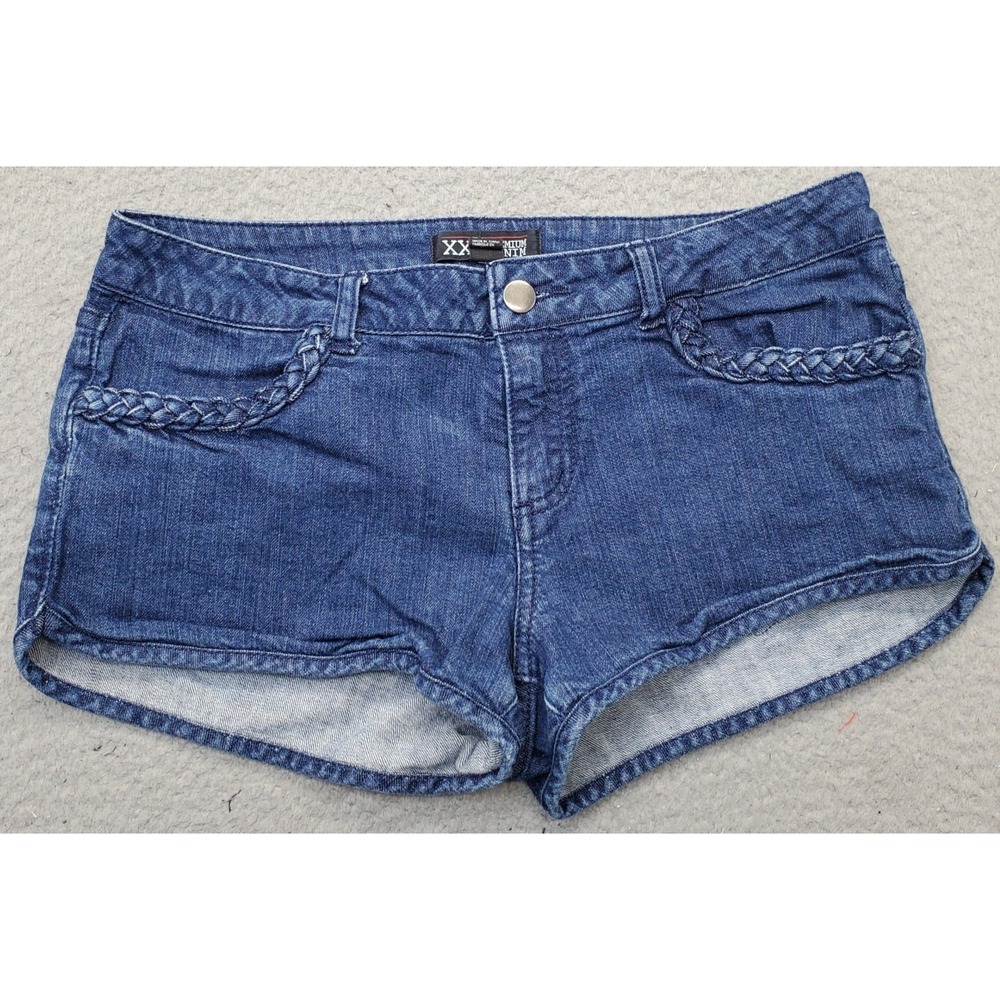 XXI Premium Denim Shorts Womens 28 Blue Flat Front Medium Wash Braided Detail